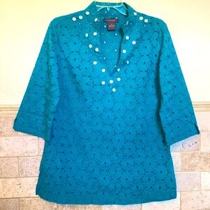 Kenar Turquoise Embroidered tunic shirt coverup